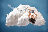 Brunette girl connected to cloud computing