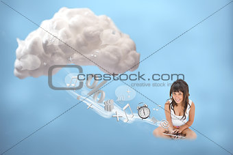Happy girl connecting to cloud computing