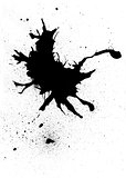 Black ink blob abstract design with splatter