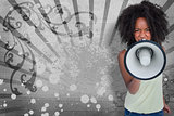 Girl with afro shouting through megaphone with space for text