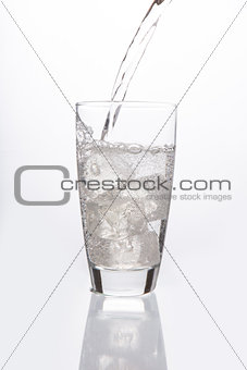 Sparkling water pouring into glass