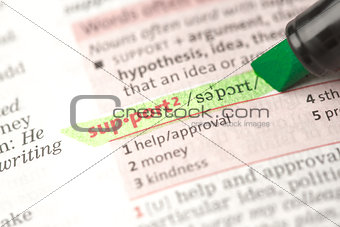 Support definition highlighted in green