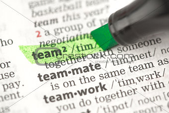 Team definition highlighted in green