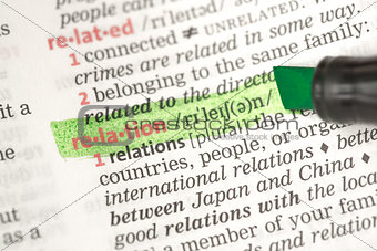 Relation definition highlighted in green