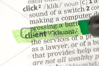 Client definition highlighted in green