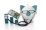Piggy bank wearing glasses and stethoscope