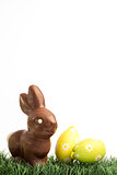 Chocolate bunny rabbit and easter eggs