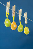 Easter eggs hanging from a washing line
