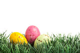 Small easter eggs nestled in the grass