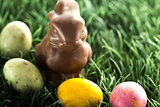 Chocolate bunny with little easter eggs