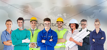 Different types of workers in a row