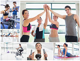 Collage of happy people at the gym