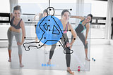 Women doing exercise with futuristic blue interface demonstration