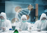 Scientists working in the lab with futuristic interface