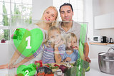 Happy family using interface to prepare dinner