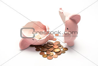Piggy bank broken with money