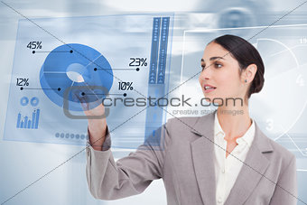 Businesswoman using colorful blue futuristic interface