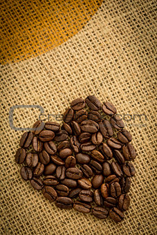 Heart made of roasted coffee beans