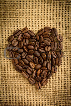 Heart made from roasted coffee beans