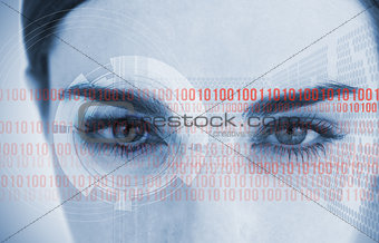 Portrait of an attractive woman with binary code