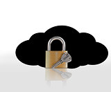 Padlock and key against black cloud