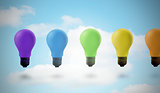 Five colored light bulbs
