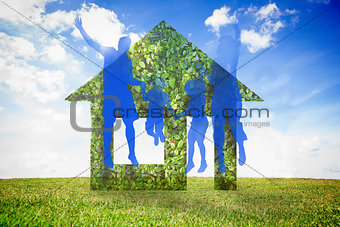 Jumping family and green house