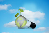 Light bulb with plant and earth