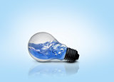 Blue water inside light bulb