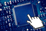 Icon hand pointing out circuit board