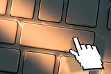Keyboard with close up on hand symbol touching button