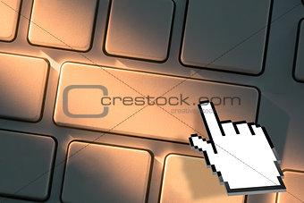 Keyboard with close up on hand symbol touching button