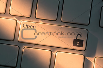 Keyboard with close up on open button