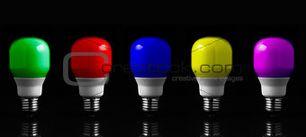 Colored light bulbs in row