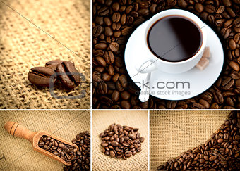 Various pictures representing coffee