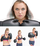 Collage of a woman boxing