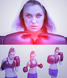 Purple collage of woman boxing