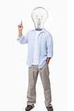 Man with light bulb head asking question