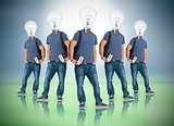 Multiple image of student with light bulb head