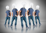 Multiple image of student with light bulb for head