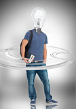 Light bulb headed student surrounded by grey dials