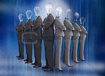 Business team with bulb heads in line