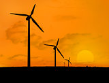 Wind turbines with a sunset