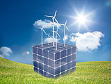 Turbines on a cube made of solar panels
