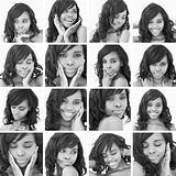 Collage of attractive woman in black and white