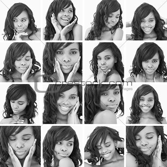 Collage of attractive woman in black and white