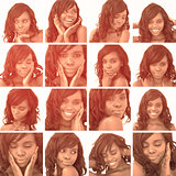 Collage of attractive woman in sepia