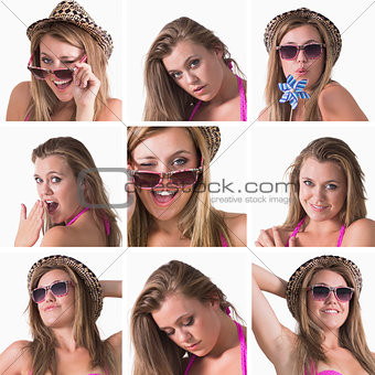 Collage of a woman with hat and sunglasses