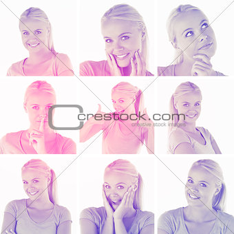 Collage with various pictures of blonde woman