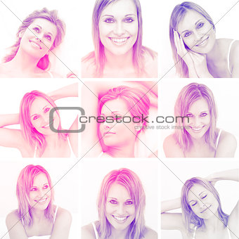 Collage of attractive blonde woman gesturing